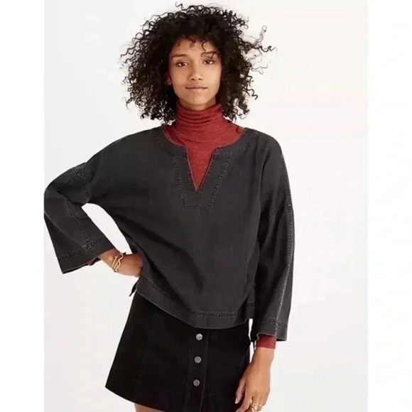 🍁 Madewell Denim Side-Lace Top in Sloan Black XXS - Picture 1 of 10